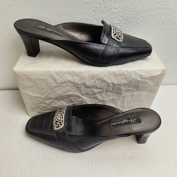 Brighton Steph Black Mules with Low Heel and Decorative Ornament Size 8.5M - Picture 2 of 10